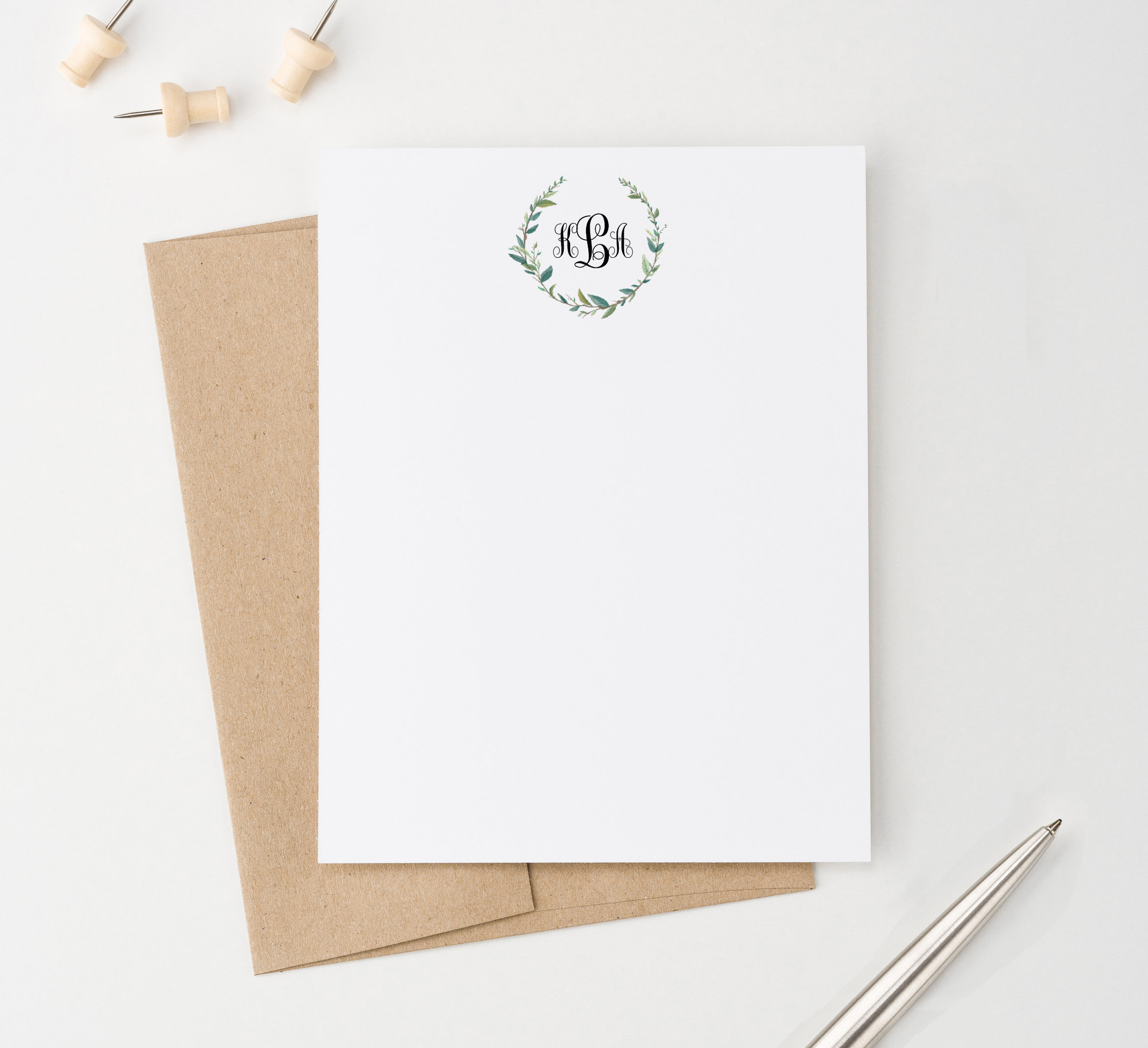 Personalized Monogrammed Stationary, Flat Note Cards With Envelopes ...