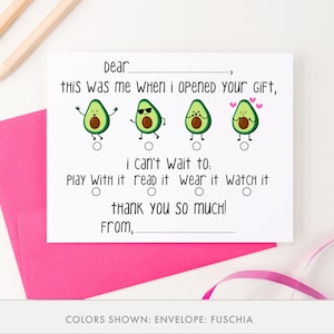 Avocado Füllen Sie die leeren Dankeskarten für Kinder aus Briefpapier Set, Mädchen Dankeschön Notizen Füllen Sie Dankeskarten aus, Jungen Hinweiskarten Set, KS128