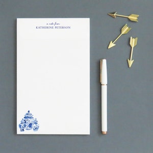 Bloco de notas de papelaria personalizado para adultos, papel estacionário de frasco de gengibre em aquarela para escrita de cartas, blocos de notas chinoiserie com nome, NP423