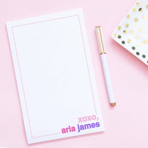 Blocco note personalizzato per bambini con bordo a pois, set di carta da cancelleria carina per ragazze, biglietti di ringraziamento XOXO per ragazza, carta da lettere moderna, NP215
