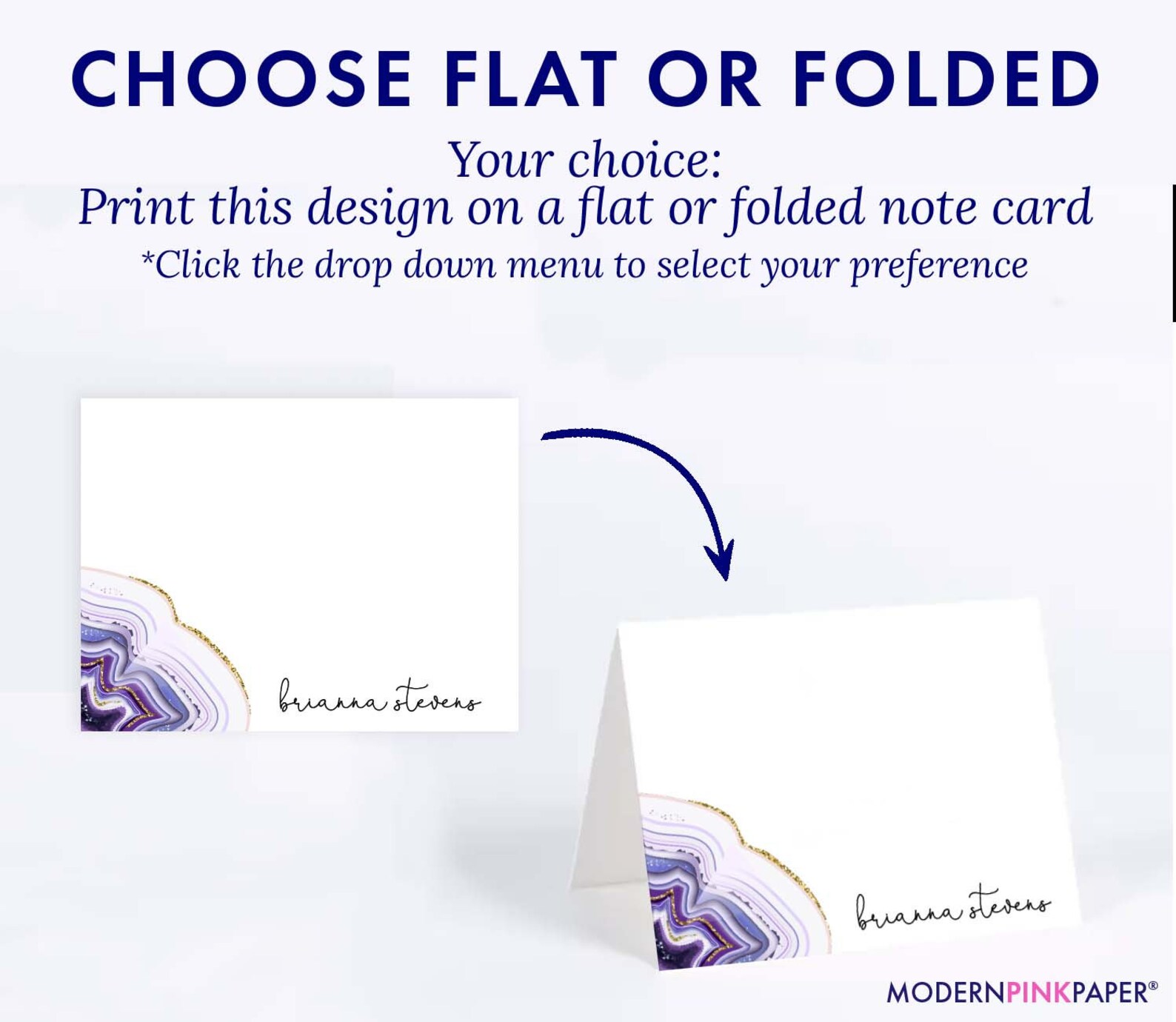 Personalized Agate Note Cards for Women, Geode Stationary, Amethyst ...