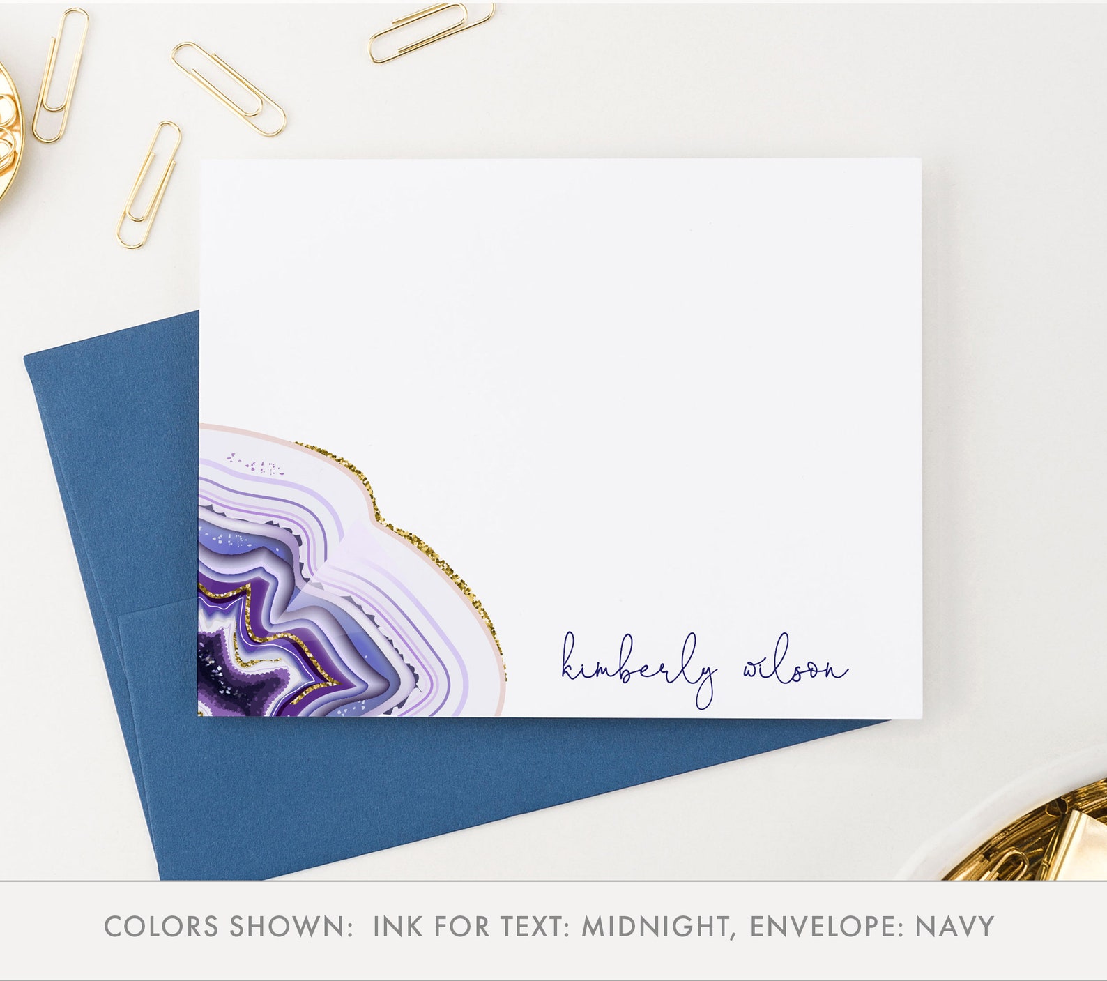 Personalized Agate Note Cards for Women, Geode Stationary, Amethyst ...