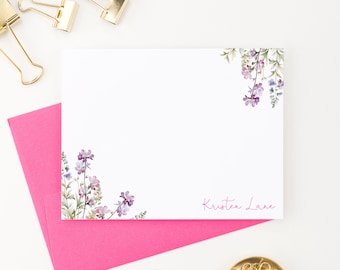 Note Cards with Envelopes, Wildflower Stationary Personalized Women, Customized Stationary Note Cards with Name, Women Stationary Set PS199