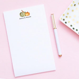 Classic Fall Notepads with Pumpkins, Green and Orange Pumpkin Stationery Notepad, Personalized Fall Stationary Paper with Block Font, NP286
