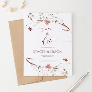 Herbst Save the Dates, benutzerdefinierte Save The Date Karte Aquarell, Rustikale Blumen Save The Date Einladungen, Wildblumen Save The Dates SDI063