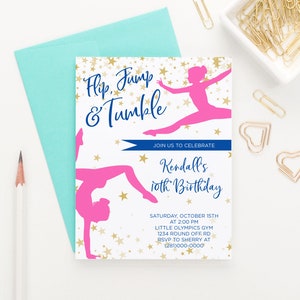 Girl Gymnastics Birthday Invitation Gymnastics Birthday Party Invite for Girls, Tumbling Birthday Party Invitations Download, Dance, BI076