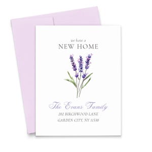 Adressänderung Blumenkarte, FLACHE lila Lavendel bewegliche Mitteilungskarten mit Umschlägen, Aquarell haben wir Mitteilungen verschoben, MA020