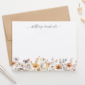 Tarjetas de notas clásicas personalizadas con sobres, tarjetas de notas estacionarias de acuarela de flores silvestres, juegos de papelería personalizados para escribir cartas PS214