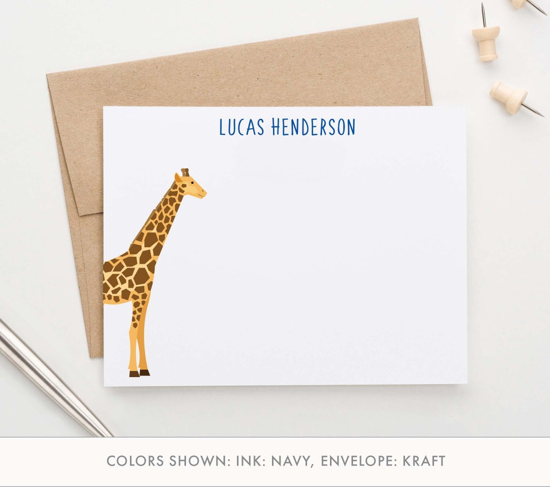 Kids Personalized Giraffe Stationery Set, Boys Custom Notecards With ...