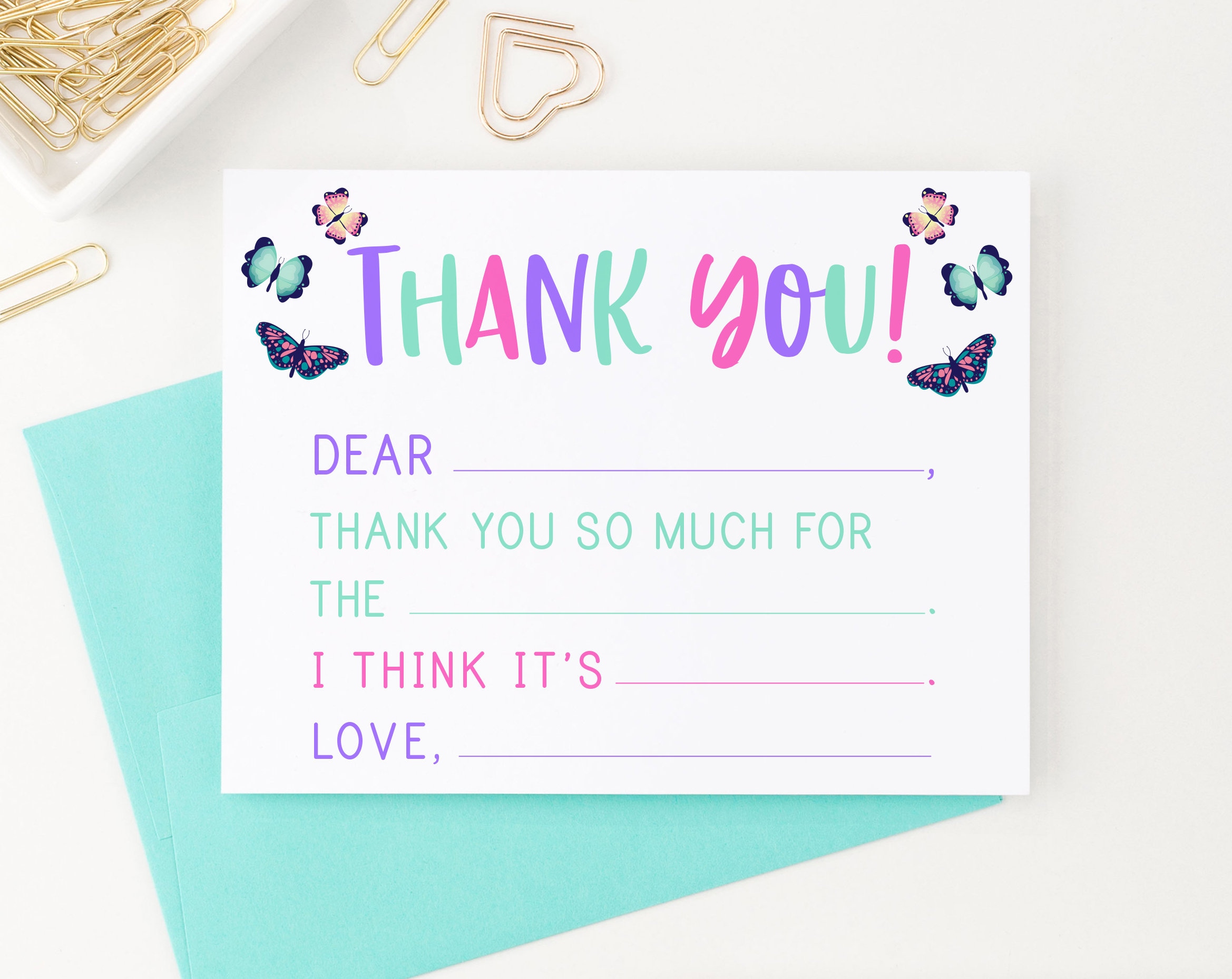 Cute Fill in Thank You Cards With Butterflies, Butterfly Fill in ...