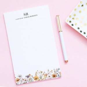 Custom Stationary Initials, Monogram Stationery with Name, Personalized Notepad Note From, Wildflower Watercolor Notepads Floral NP328