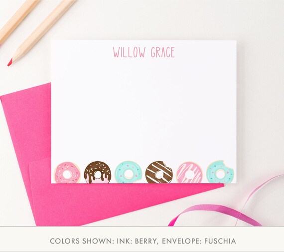 Girls Personalized Donut Stationary Set, Customized Donut Thank