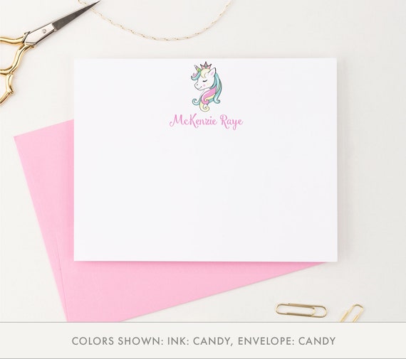Girls Personalized Unicorn Stationary With Envelopes, Kids
