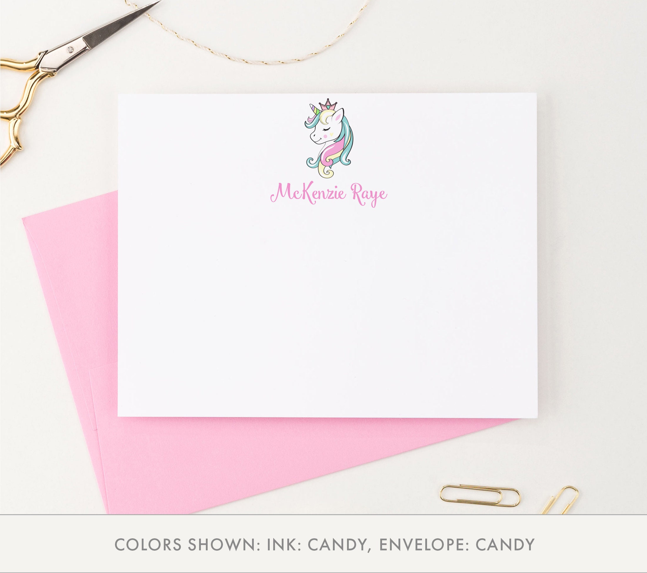 Girls Personalized Unicorn Stationary With Envelopes, Kids Stationary With Lines, Unicorn Thank You Notes, Girls Stationery Set, Horse KS136
