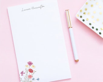 Personalized Note Pads Cute, Wildflower Watercolor Floral Stationary Notepads, Customized Note Pads with Name, Note Pads Trendy NP341