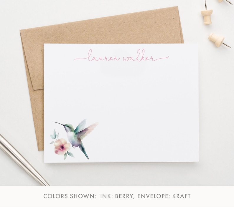 Custom Stationery Note Cards With Envelopes, Flat Hummingbird Notecards ...