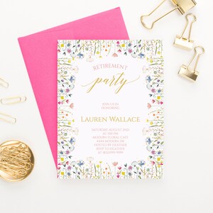 Wildflower Retirement Party Invitations, Custom Retirement Invite Cards, Floral Retirement Invitation for Women, Cute Invites RPI036