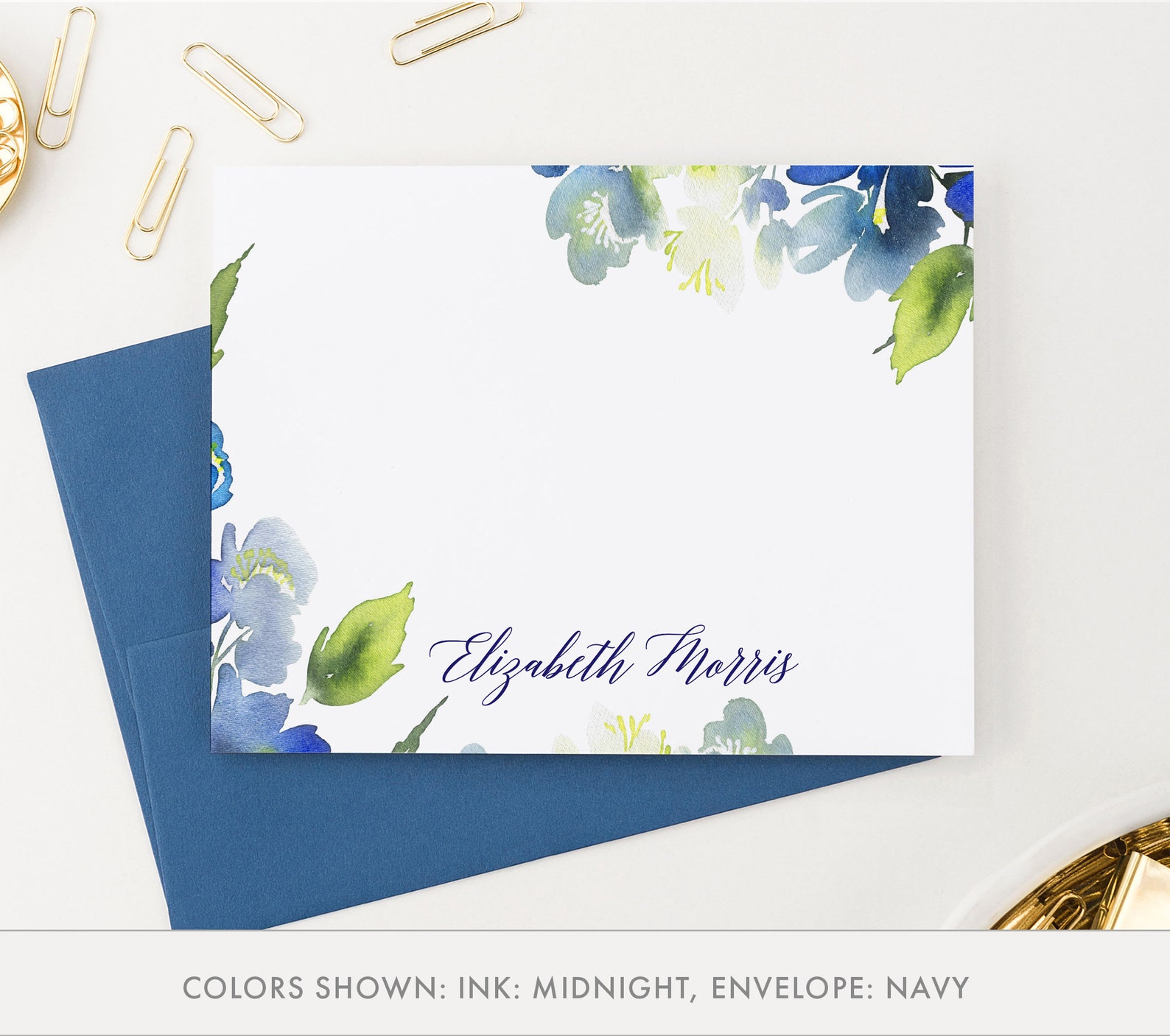 Blue Floral Personalized Stationary Set, Womens Floral Thank You Cards ...