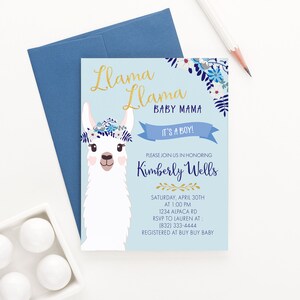 Lama Baby Shower Einladung Junge, Lama Lama Baby Mama Einladung Junge, Fiesta Baby Shower Einladung Junge, digitale PDF oder gedruckt, BSI021