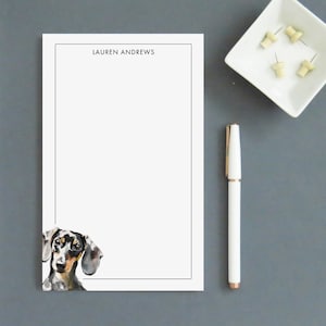 Bloc de notas personalizado para perros con nombre, elija su raza de perro, blocs de notas Dachshund para escritorio, papel estacionario para perros para escribir cartas NP412c