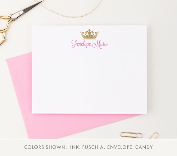 Girls Personalized Crown Stationary, Princess Thank You Cards, Princess Thank You Note Card, Princess Note Card, Girls Stationery Card KS061