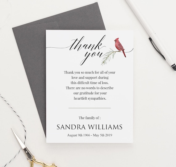 Red Cardinal Funeral Thank You Notes, Thank You Sympathy Cards