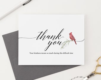 Classic Thank You Sympathy Cards Cardinal Funeral Thank You Note Cards, Simple Funeral Stationery with Red Cardinal, Memorial Notes, FTY022