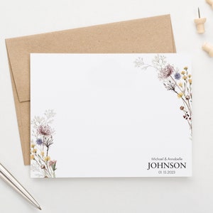 Benutzerdefinierte Briefpapier für Paare, personalisierte Grußkarten mit Umschlägen, Paar-Briefpapier, Blumen Aquarell Grußkarten, Hochzeitsnotizen WS044