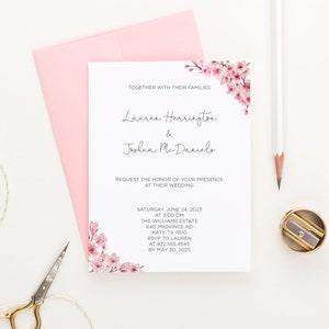 Classy Wedding Invite Cherry Blossom Wedding Invitation Floral Wedding Invites Elegant Wedding Day Invitations Cherry Blossoms, WI023