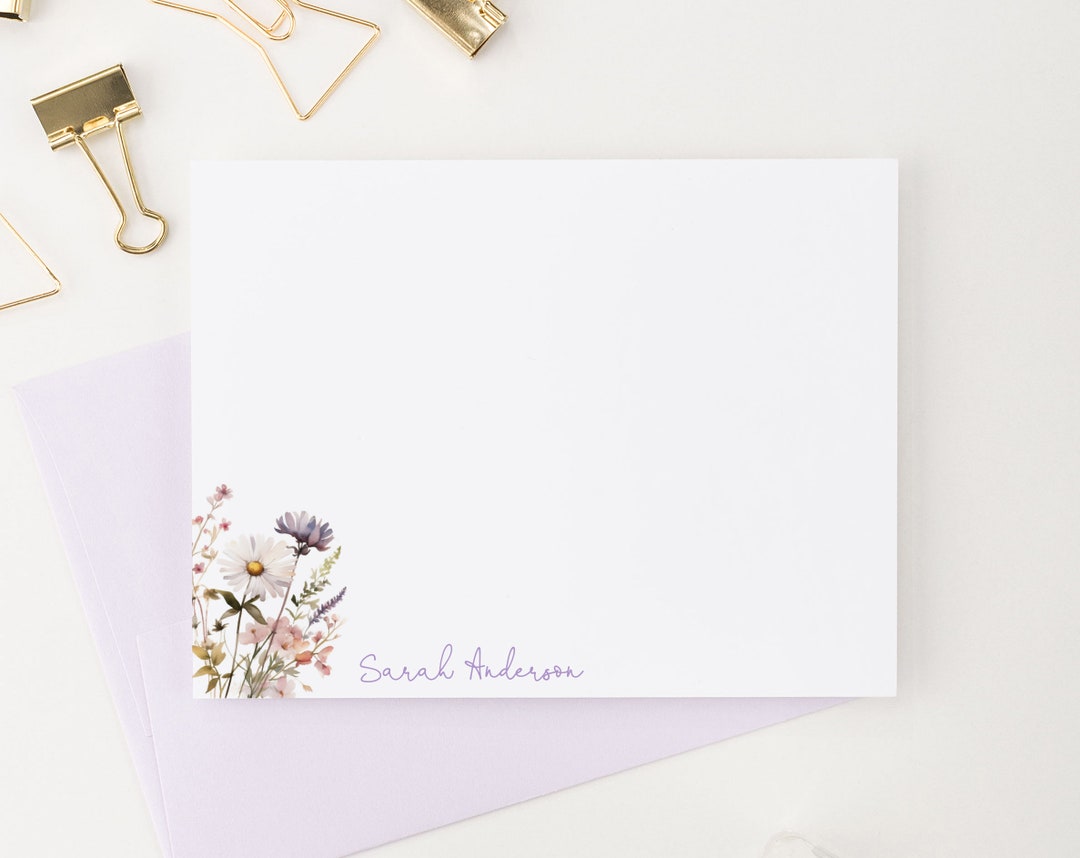 Note Cards Personalized Custom Stationery With Envelopes, Wildflower ...