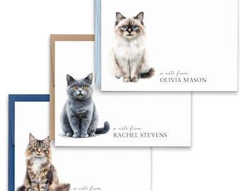 Custom Cat Stationery Note Cards, Choose Your Cat Breed, Folded Personalized Cat Notecards With Envelopes, Pet Stationary Gift Set, PS296