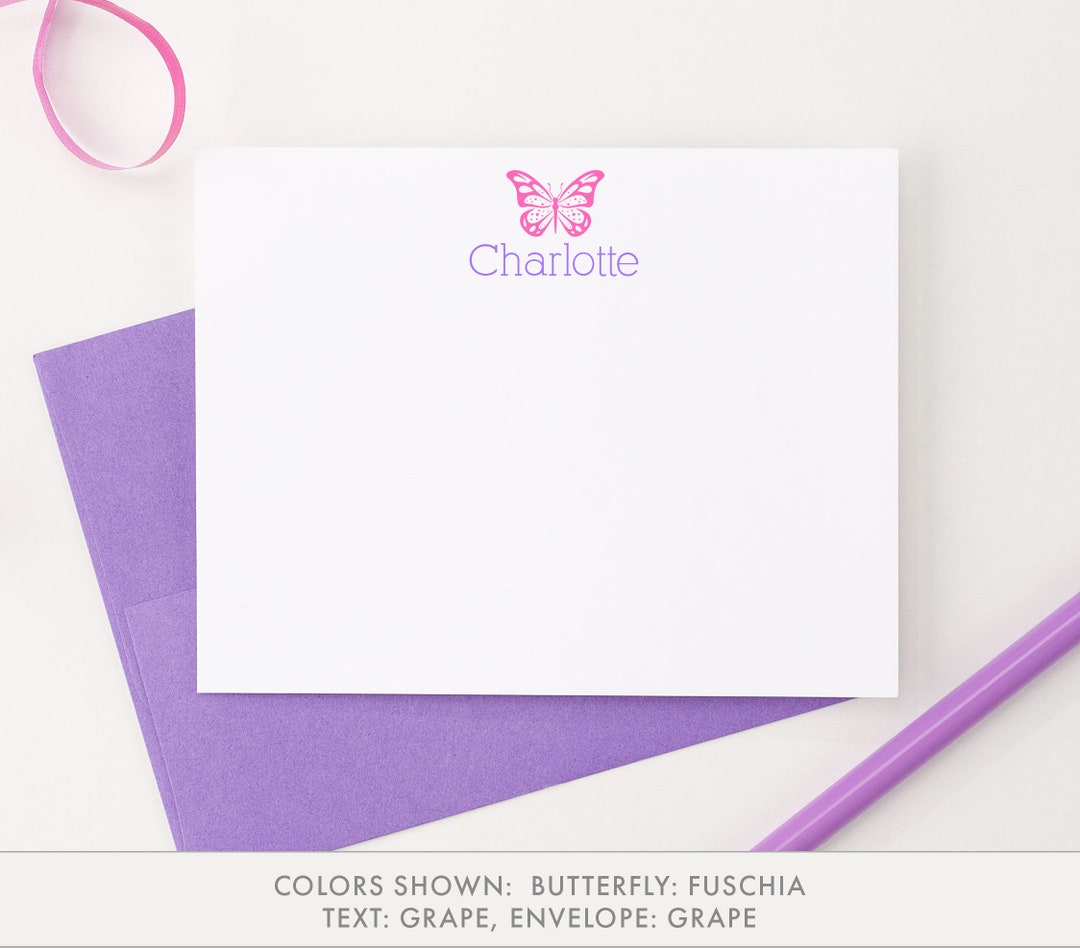 Butterfly Stationery Set, Personalized Butterfly Note Cards for Girls ...