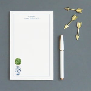 Personalisierter stationärer Notizblock für Frauen, Chinoiserie-Topiary-Notizblöcke mit Namen, Aquarellpflanzen-Briefpapier und Umschlag, EP424