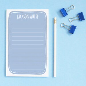 Simple Blue Notepad for Kids Personalized Lined Notepad, Modern Customized Note Pad for Boys Blue Stationary, Writing Paper Set, Boy, NP192