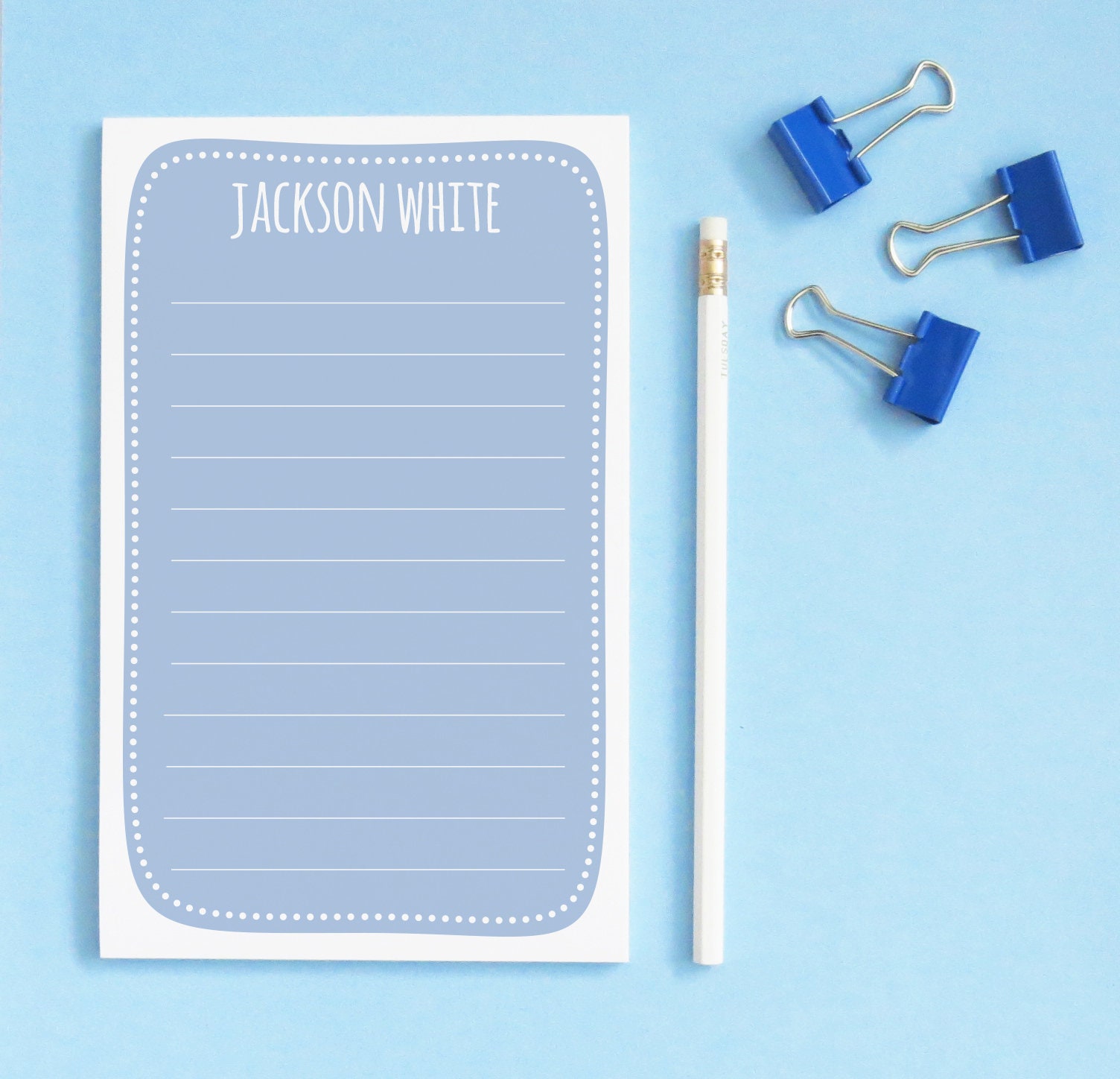 Simple Blue Notepad for Kids Personalized Lined Notepad Etsy