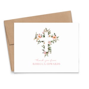 Personalisierte religiöse Dankesnotizen mit Blumen, Gefaltete christliche Stationäre Notecards Set, Kreuz-Briefpapier mit Umschlägen, PTY018