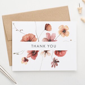 Stationäre Dankeskarten, gefaltete Dankeskarte, Dankeskarte, Blumen-Dankeskarte, Wildblumen-Dankeschön-Briefpapier TY092