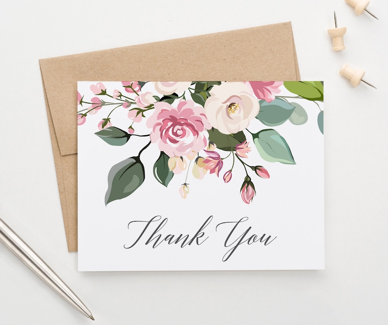 Floral Thank You Card Set Thank You Cards Floral Bridal | Etsy