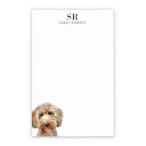 Blocos de notas de papelaria com monograma e iniciais, escolha a raça do seu cão, blocos de notas Goldendoodle com nome, conjunto de letras estacionárias para cães, NP414f
