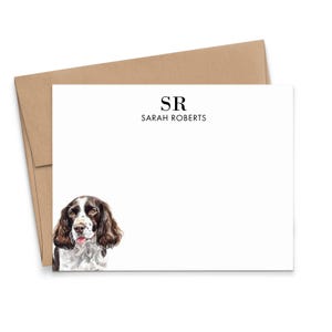 Benutzerdefinierte monogramm Karten und Umschläge, wählen Sie Ihre Hunderasse, flache Springer Spaniel stationäre Karte mit Initialen, Monogramm, ms092t