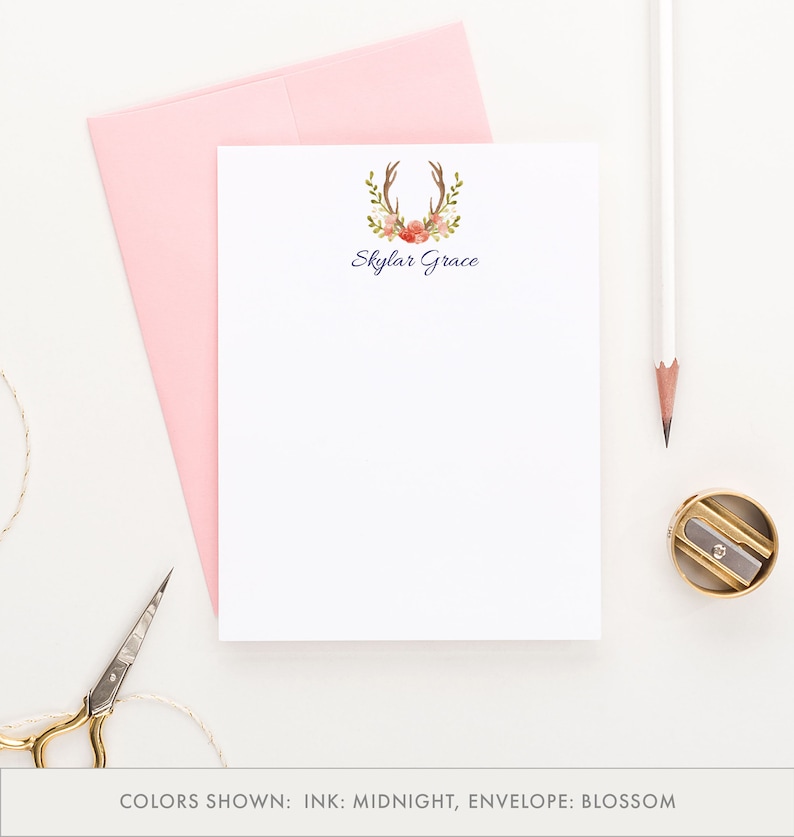 Stationary Personalized PS050 Stationery for women Personalized Stationery Boho Stationery Antler Stationery Rustic Stationery