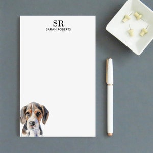 Personalizowane monogramy papeterii z psami, wybierz rasę swojego psa, notatniki Beagle z imieniem, monogramowane zestawy notatników NP414a