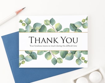 Elegant Folded Funeral Thank You Notes, Greenery Sympathy Thank You Folded Card, Funeral Stationary, Celebration of Life Note Cards, FTY013
