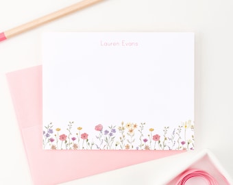Kids Personalized Stationary Set, Wildflower Note Cards with Envelopes, Floral Stationery Watercolor Notecards, Girls Note Card KS245