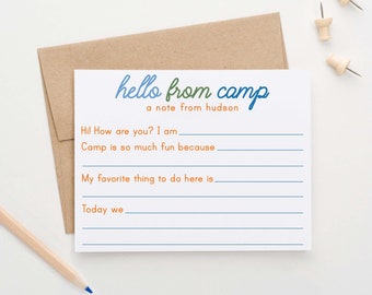 Personalized Boys Fill in the Blank Camp Stationary Set, Fill In Camp Note Cards for Boys, Sleep Away Camp Cards for Kids Summer Camp, KS204