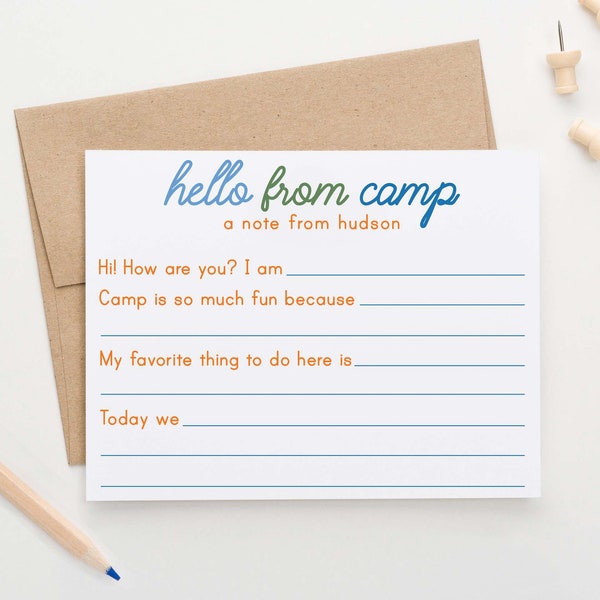 Personalized Boys Fill in the Blank Camp Stationary Set, Fill In Camp Note Cards for Boys, Sleep Away Camp Cards for Kids Summer Camp, KS204