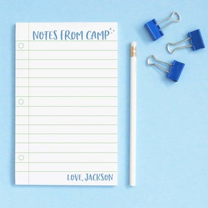 Personalized Notes from Camp Stationery for Kids Custom Camp Notepads, Summer Camp Stationary for Boys Lined Writing Paper, Simple, NP252