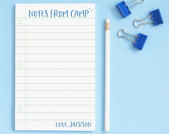 Personalized Notes from Camp Stationery for Kids Custom Camp Notepads, Summer Camp Stationary for Boys Lined Writing Paper, Simple, NP252