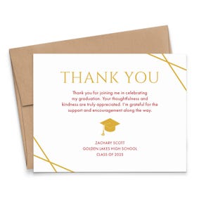Graduierung Dankeskarte mit Umschlägen, benutzerdefinierte Flache Dankeskarte für graduierte Person, personalisierte Klasse von 2025 Notecards, GTY011