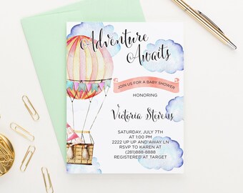 Hot Air Balloon Baby Shower Invitation for Girls or Boy, Hot Air Balloon Baby Shower Invitation Download, Gender Neutral, Adventure, BSI041